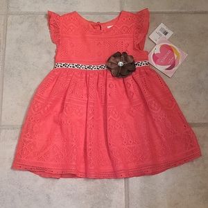 Youngland Toddler Girl's Lace Dress with Flower in Coral/Brown